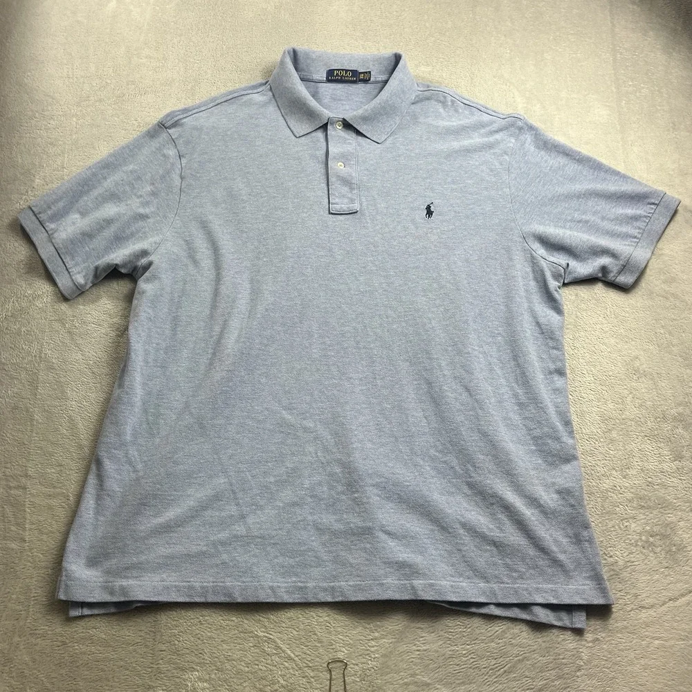 Polo Ralph Lauren Shirt Mens‎ 2XB Big Blue Golf Solid Short Sleeve Blue Pony